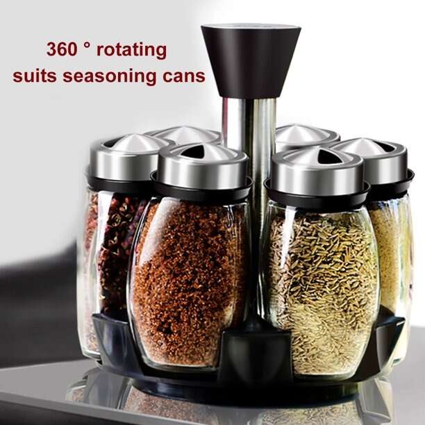 6Pcs Seasoning Spice Jar Rack 360 Rotating Storage Field