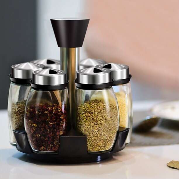 6Pcs Seasoning Spice Jar Rack 360 Rotating Storage Field