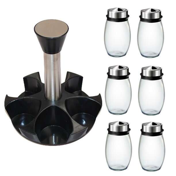 6Pcs Seasoning Spice Jar Rack 360 Rotating Storage Field