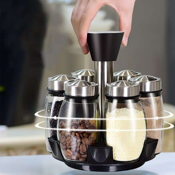 6Pcs Seasoning Spice Jar Rack 360 Rotating Storage Field