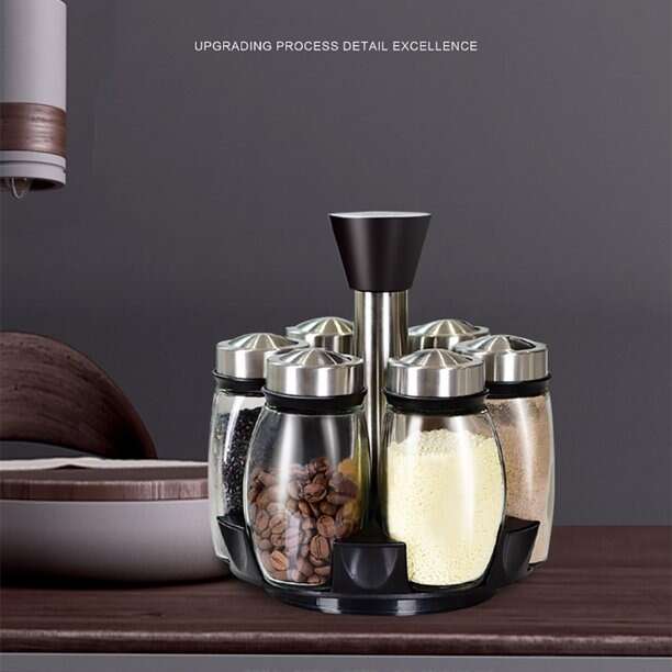 6Pcs Seasoning Spice Jar Rack 360 Rotating Storage Field