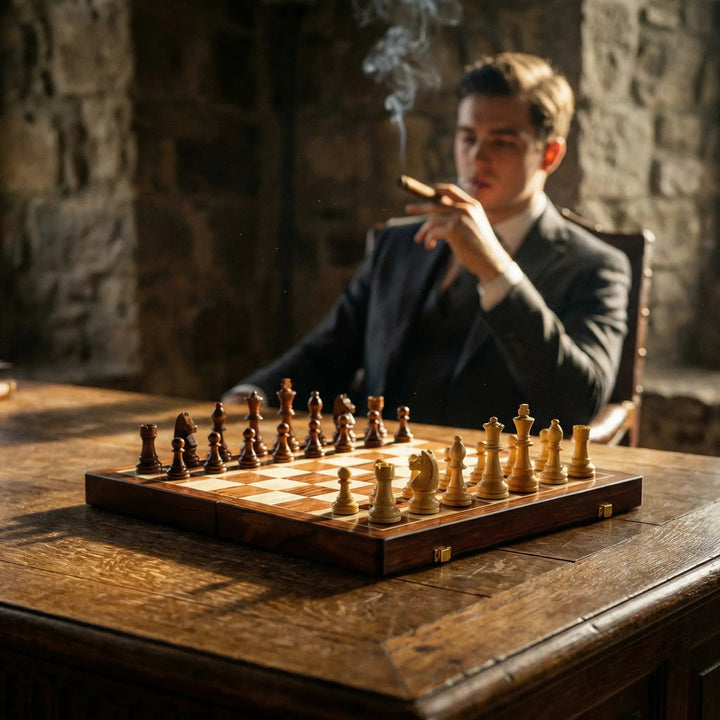 Wooden chess set foldable with chess pieces | Stornfield