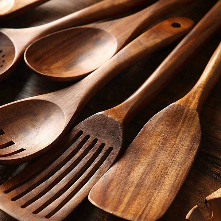 Sustainable Teak Wood Kitchen Utensils Set - Eco-Friendly Cooking Accessories | Stornfield