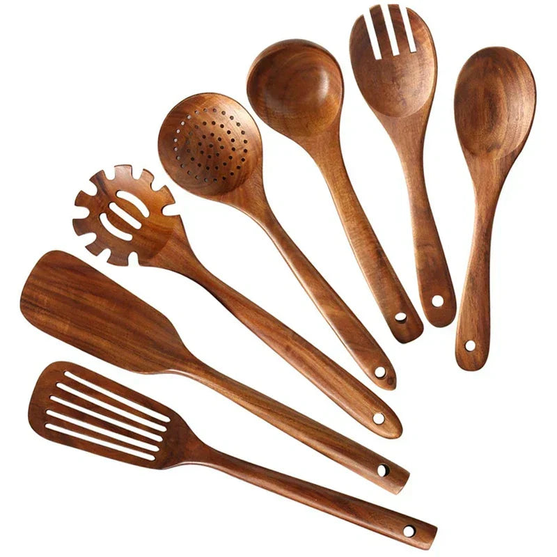 Sustainable Teak Wood Kitchen Utensils Set - Eco-Friendly Cooking Accessories | Stornfield