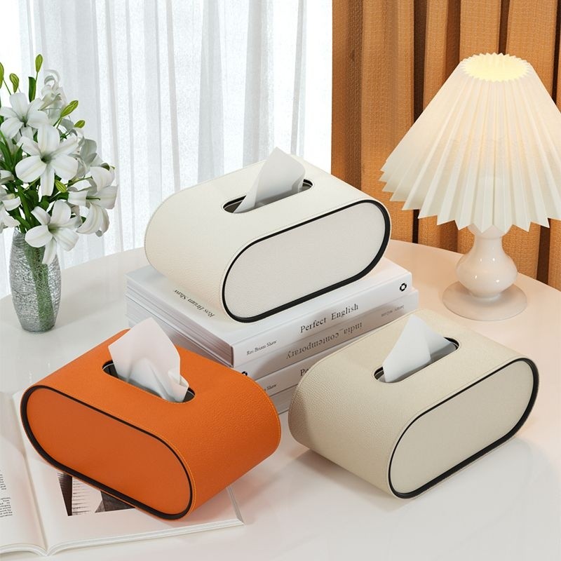 TissuLuxe Oval – Leather Tissue Box Cover for Living Room, Car & Office | Stornfield