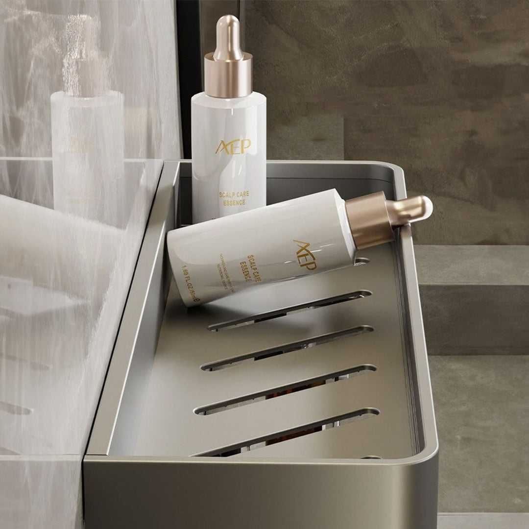 Contemporary Sleek Gray Bathroom Shelves with Towel Holder | Stornfield
