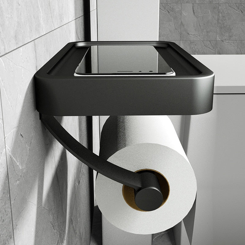 RVSPlank | Drill-Free Toilet Paper Holder with Storage Shelf Made of Stainless Steel | Stornfield