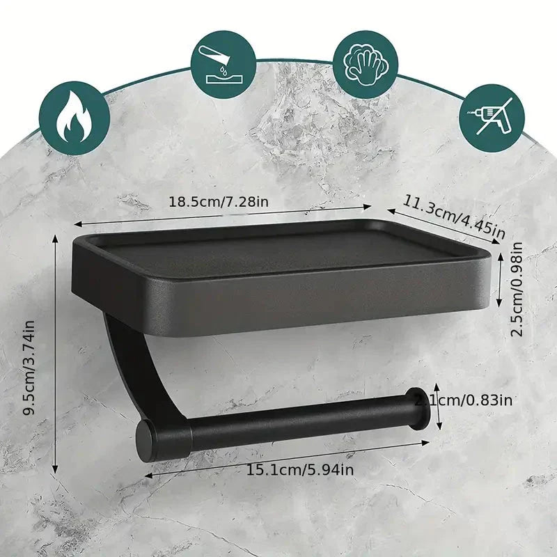 RVSPlank | Drill-Free Toilet Paper Holder with Storage Shelf Made of Stainless Steel | Stornfield
