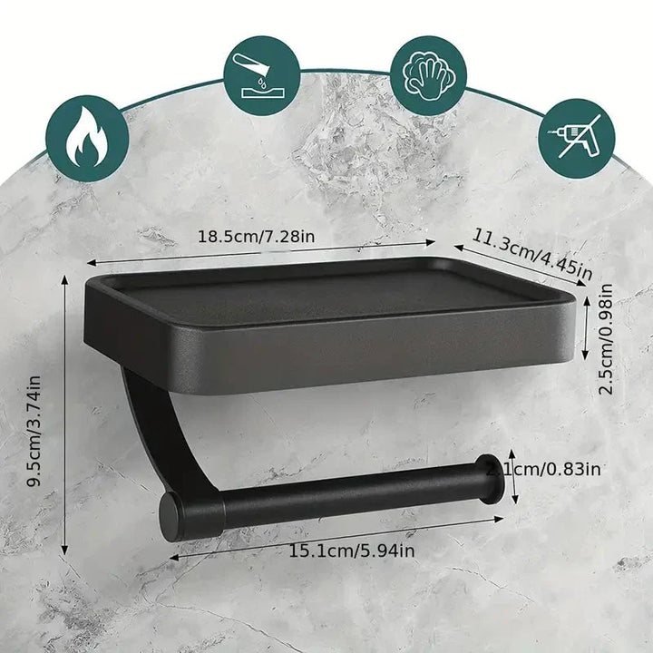 RVSPlank | Drill-Free Toilet Paper Holder with Storage Shelf Made of Stainless Steel | Stornfield