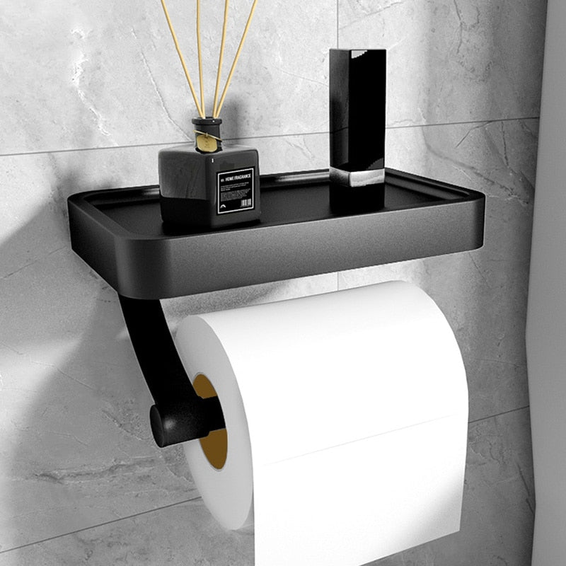 RVSPlank | Drill-Free Toilet Paper Holder with Storage Shelf Made of Stainless Steel | Stornfield