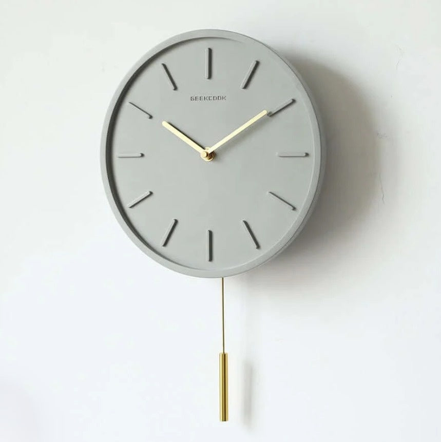 Nordic Cement Wall Clock with Metal Pendulum | Minimalist Scandinavian Clock for Modern Interior | Stornfield