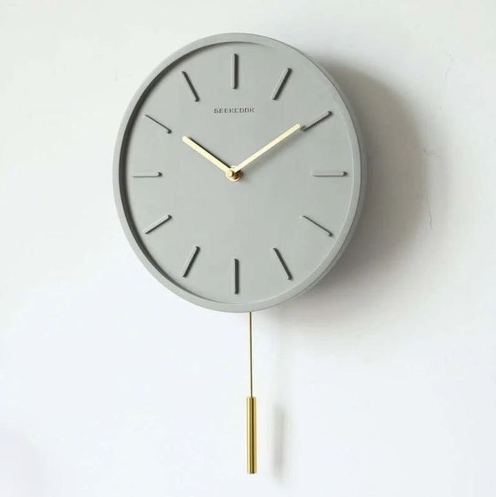 Nordic Cement Wall Clock with Metal Pendulum | Minimalist Scandinavian Clock for Modern Interior | Stornfield