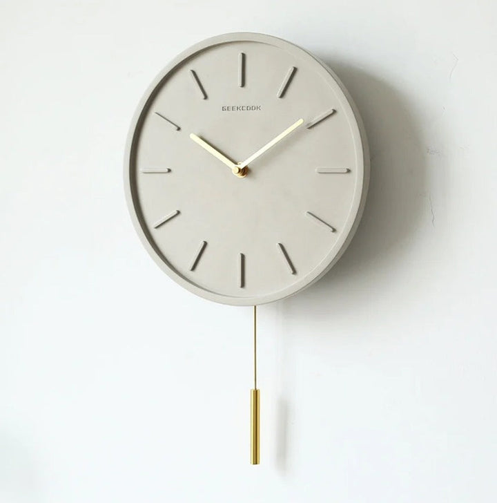 Nordic Cement Wall Clock with Metal Pendulum | Minimalist Scandinavian Clock for Modern Interior | Stornfield