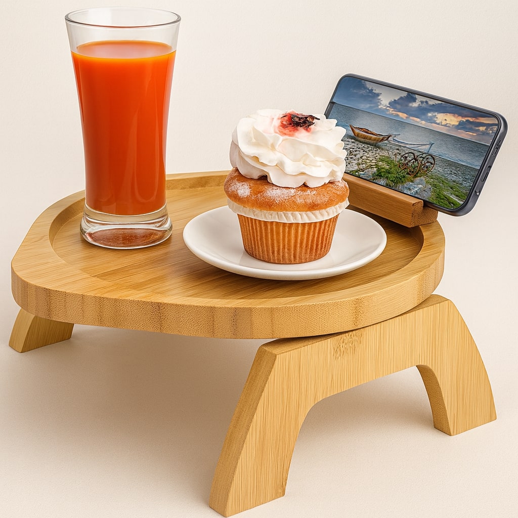SofaNest Armrest Table Wooden Sofa Side Table With Phone Holder | Stornfield