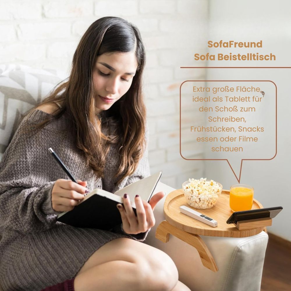 SofaNest Armrest Table Wooden Sofa Side Table With Phone Holder | Stornfield