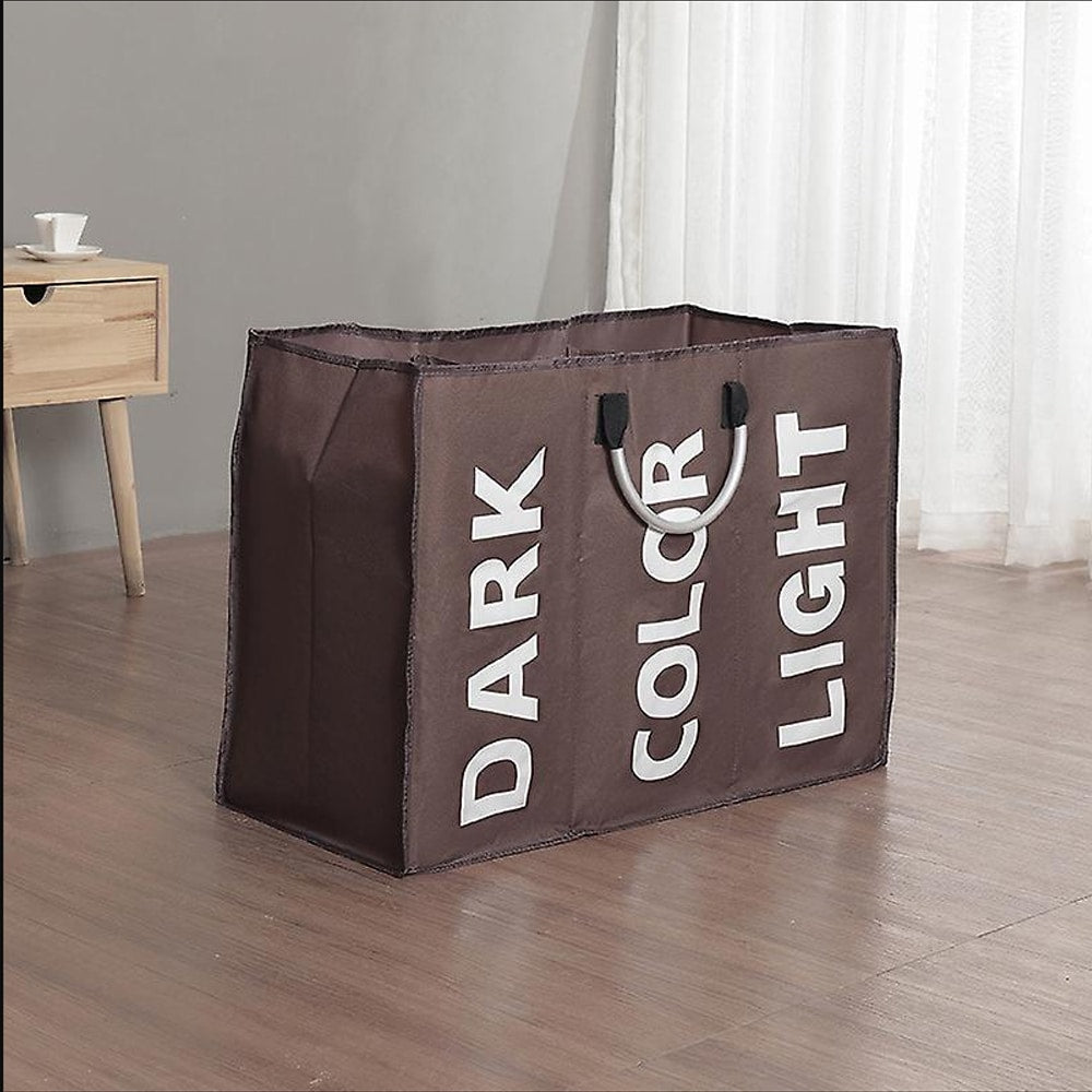 Laundry basket 3 compartments - foldable with handle - black, gray or light gray | Stornfield