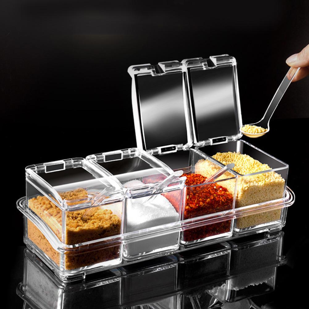 Stornfield Transparent 4 Unit Spice Jar Set with Spoons