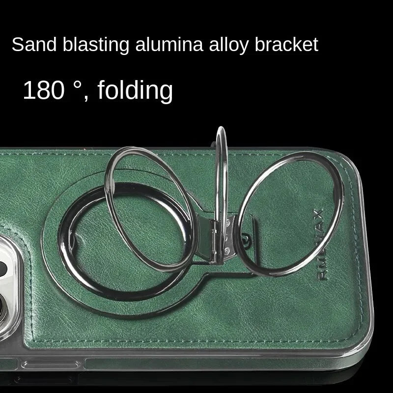 Luxurious leather case with integrated, foldable ring stand for the iPhone