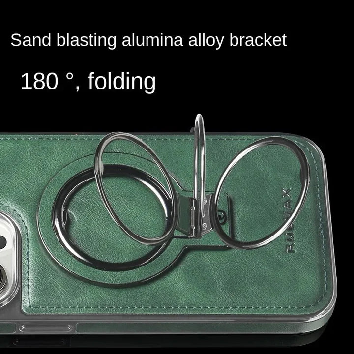 Luxurious leather case with integrated, foldable ring stand for the iPhone