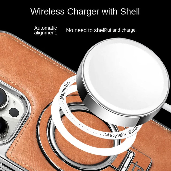 Luxurious leather case with integrated, foldable ring stand for the iPhone