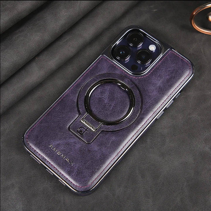 Luxurious leather case with integrated, foldable ring stand for the iPhone