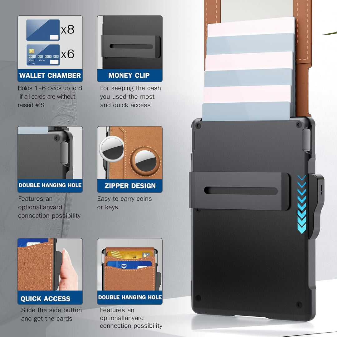 Stornfield | Pop Up aluminum bag Money Clip Slim Leather Slots Credit Card Holder RFID Blocking Bifold Minimalist Wallet