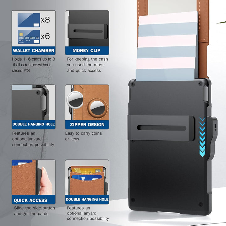 Stornfield | Pop Up aluminum bag Money Clip Slim Leather Slots Credit Card Holder RFID Blocking Bifold Minimalist Wallet