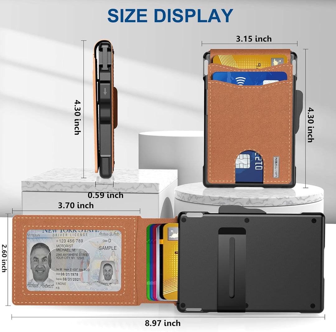 Stornfield | Pop Up aluminum bag Money Clip Slim Leather Slots Credit Card Holder RFID Blocking Bifold Minimalist Wallet