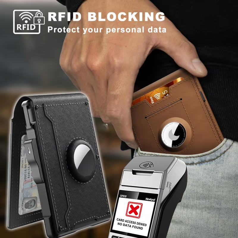 Stornfield | Pop Up aluminum bag Money Clip Slim Leather Slots Credit Card Holder RFID Blocking Bifold Minimalist Wallet