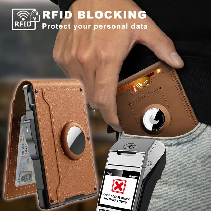 Stornfield | Pop Up aluminum bag Money Clip Slim Leather Slots Credit Card Holder RFID Blocking Bifold Minimalist Wallet