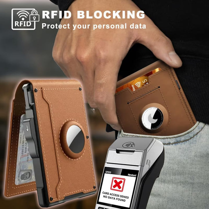 Stornfield | Pop Up aluminum bag Money Clip Slim Leather Slots Credit Card Holder RFID Blocking Bifold Minimalist Wallet