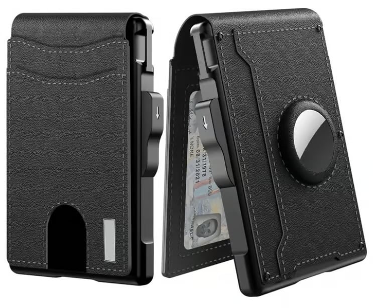 Stornfield | Pop Up aluminum bag Money Clip Slim Leather Slots Credit Card Holder RFID Blocking Bifold Minimalist Wallet