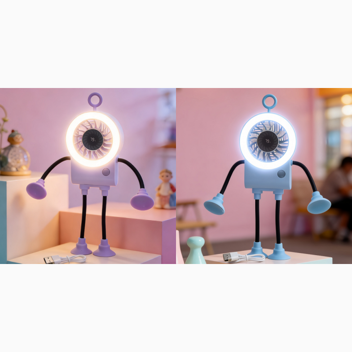 Flexible Robot Desk Fan with LED Light | Stornfield