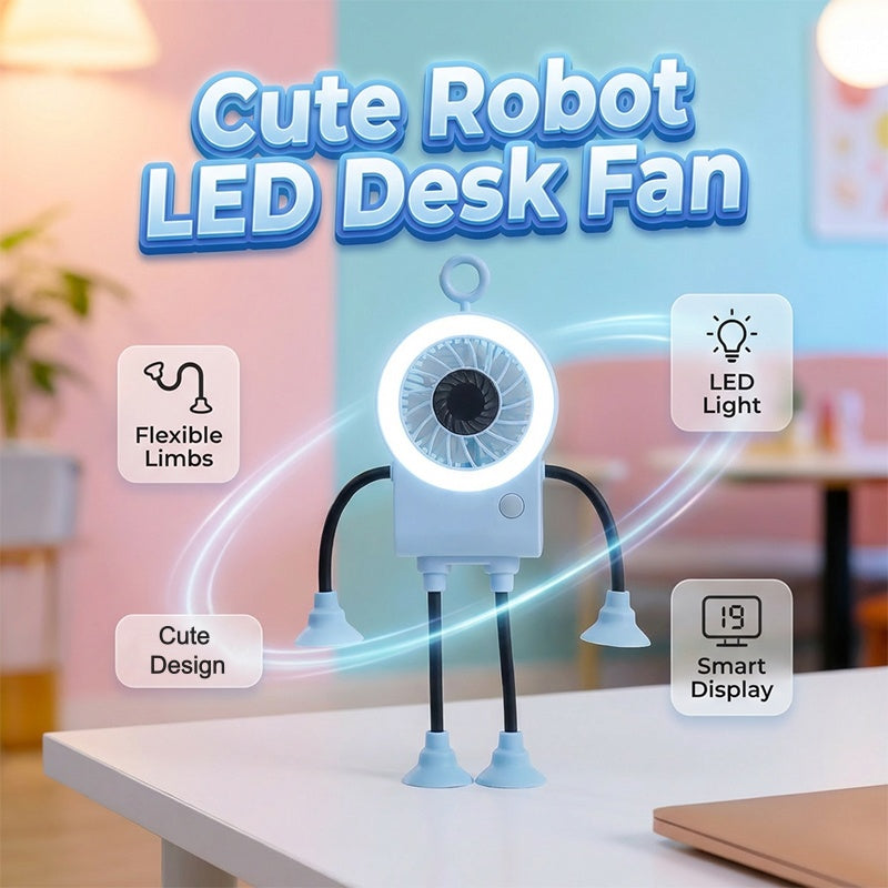 Flexible Robot Desk Fan with LED Light | Stornfield
