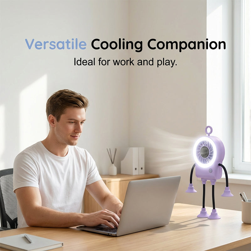 Flexible Robot Desk Fan with LED Light | Stornfield