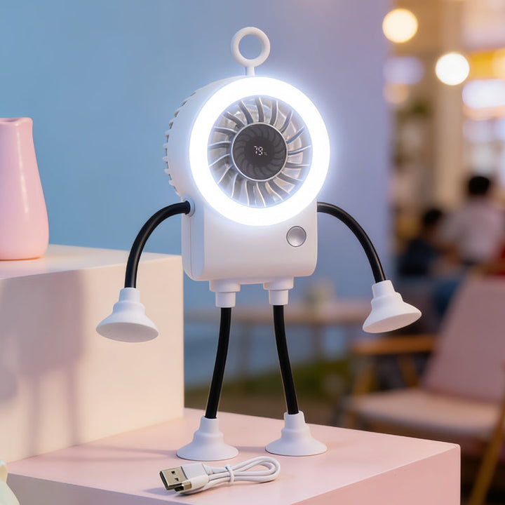 Flexible Robot Desk Fan with LED Light | Stornfield