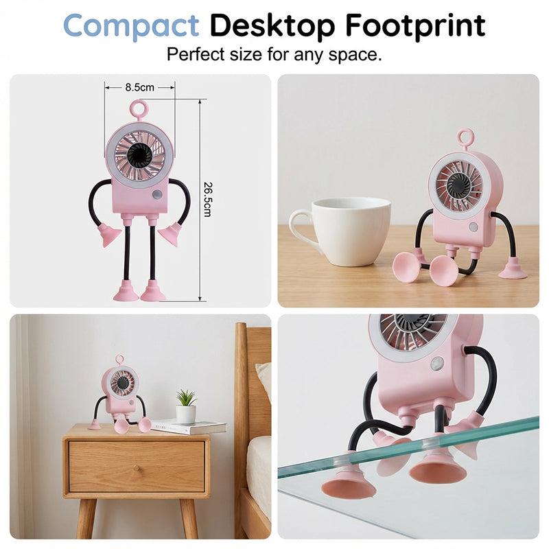 Flexible Robot Desk Fan with LED Light | Stornfield