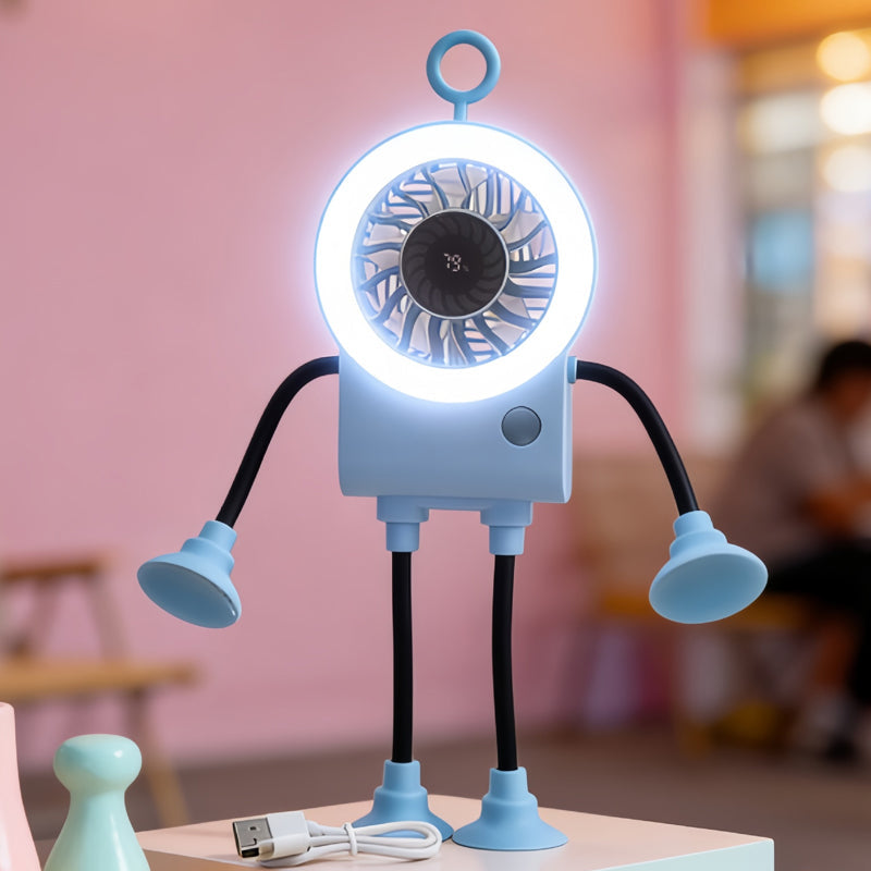 Flexible Robot Desk Fan with LED Light | Stornfield