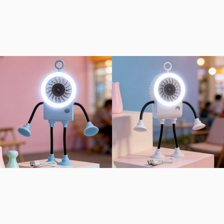 Flexible Robot Desk Fan with LED Light | Stornfield
