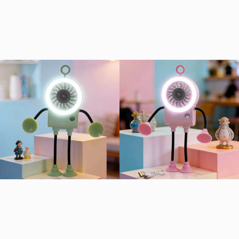 Flexible Robot Desk Fan with LED Light | Stornfield
