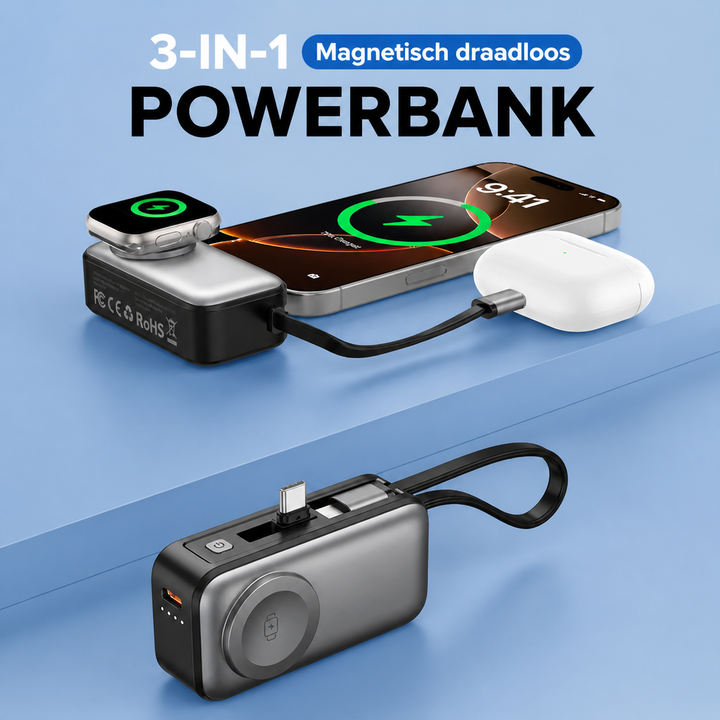 Magnetic 3-in-1 Powerbank with wireless charging | Stornfield