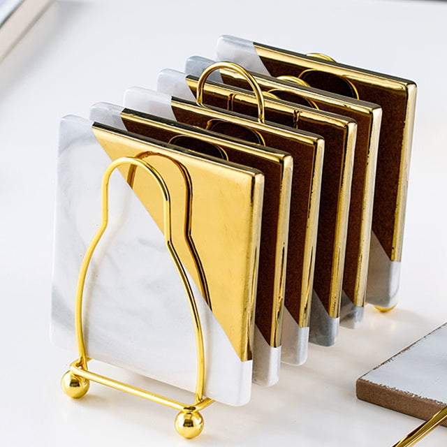 Stornfield | Marbled Ceramic Coaster Set with Holder