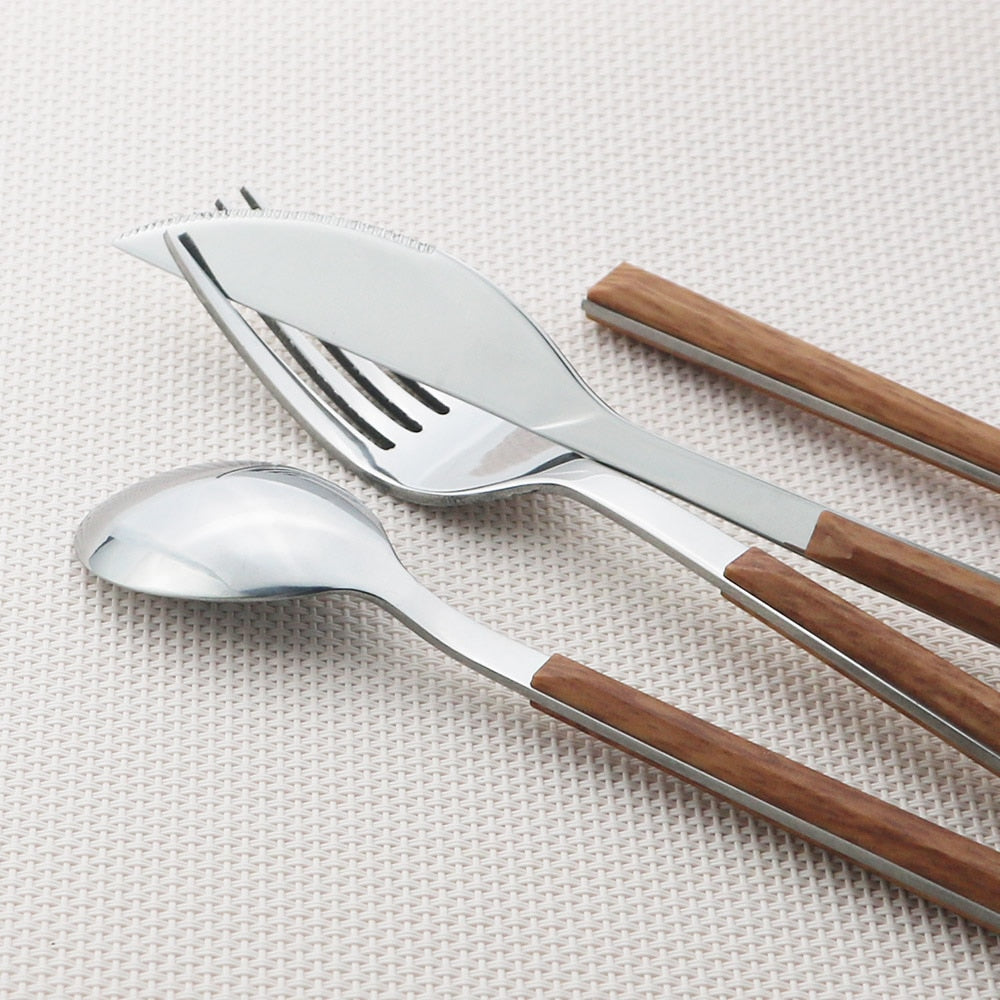 Stainless Steel Dinnerware Set Imitation Wood Marble Handle Set | Stornfield