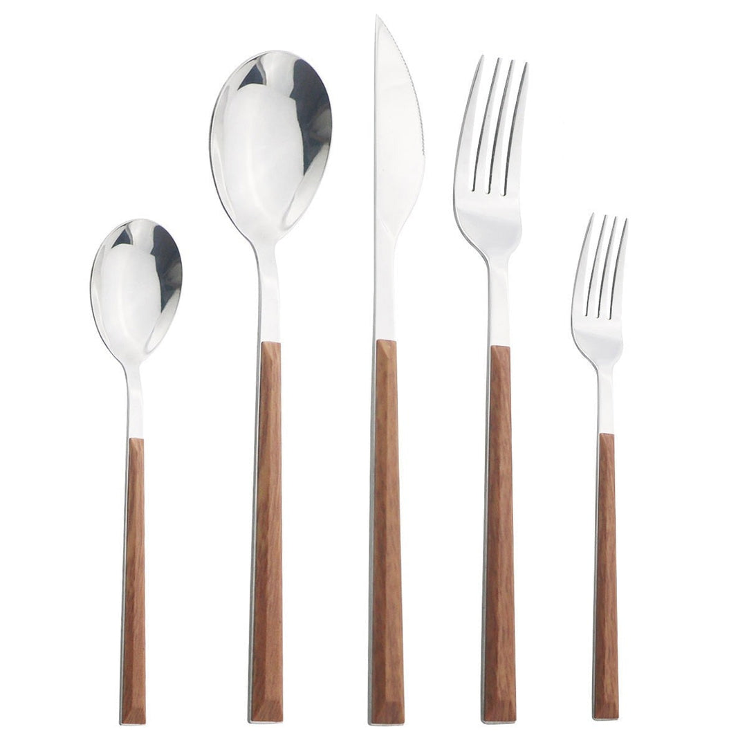 Stainless Steel Dinnerware Set Imitation Wood Marble Handle Set | Stornfield