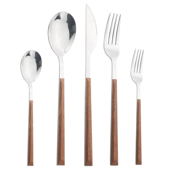 Stainless Steel Dinnerware Set Imitation Wood Marble Handle Set | Stornfield