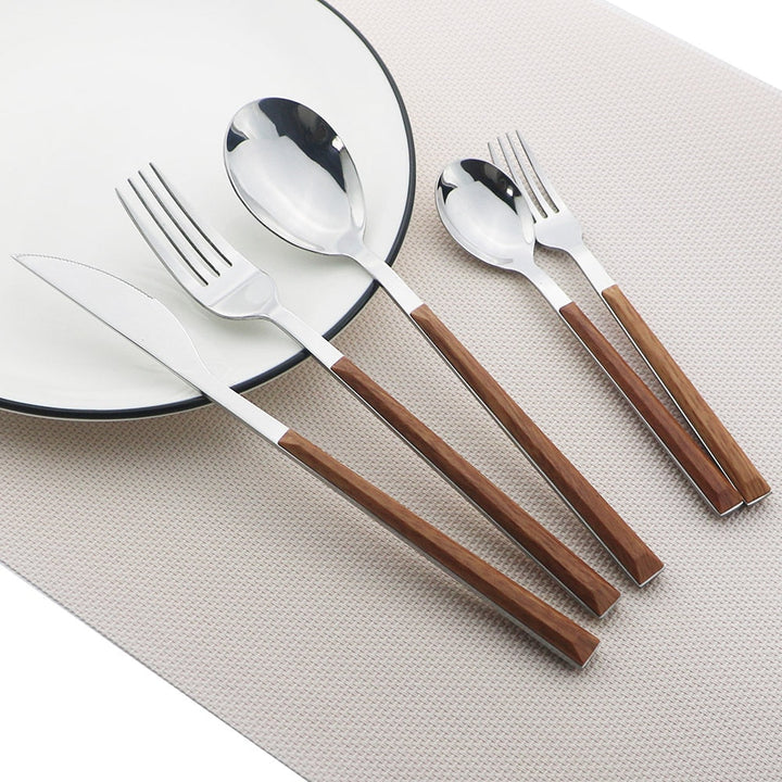 Stainless Steel Dinnerware Set Imitation Wood Marble Handle Set | Stornfield