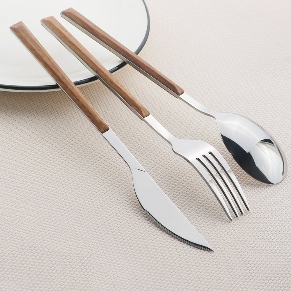 Stainless Steel Dinnerware Set Imitation Wood Marble Handle Set | Stornfield