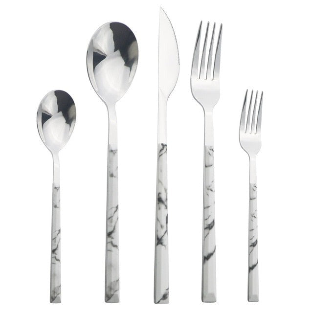 Stainless Steel Dinnerware Set Imitation Wood Marble Handle Set | Stornfield