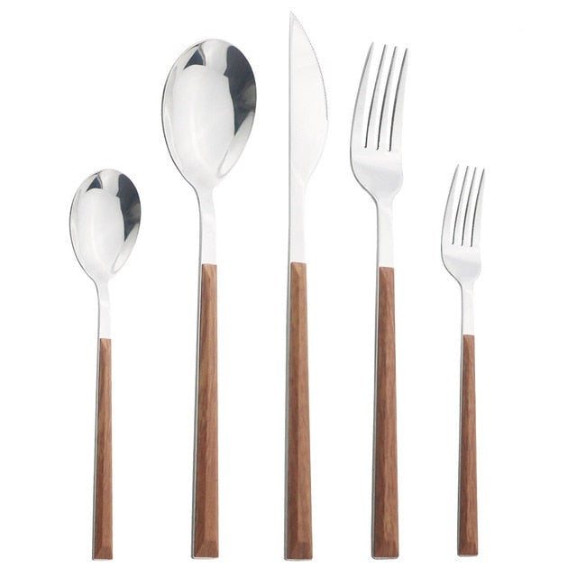 Stainless Steel Dinnerware Set Imitation Wood Marble Handle Set | Stornfield