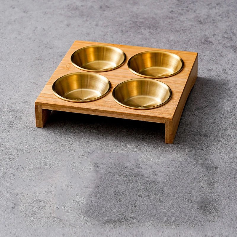 Stainless Steel Dip Bowls On Bamboo Serving Tray Set | Stornfield